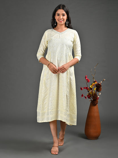 Womens Yellow-Colored A-Line Kurta