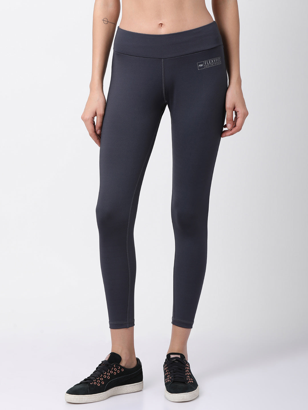 Womens Mid-Rise Solid Trackpant - Grey/Navy
