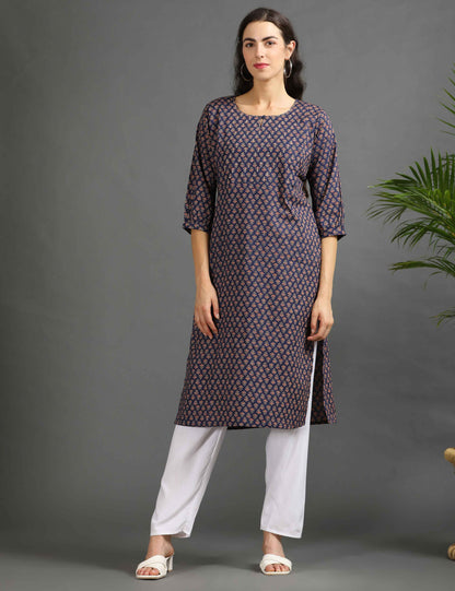 Womens Navy-Colored Printed Feeding Kurta