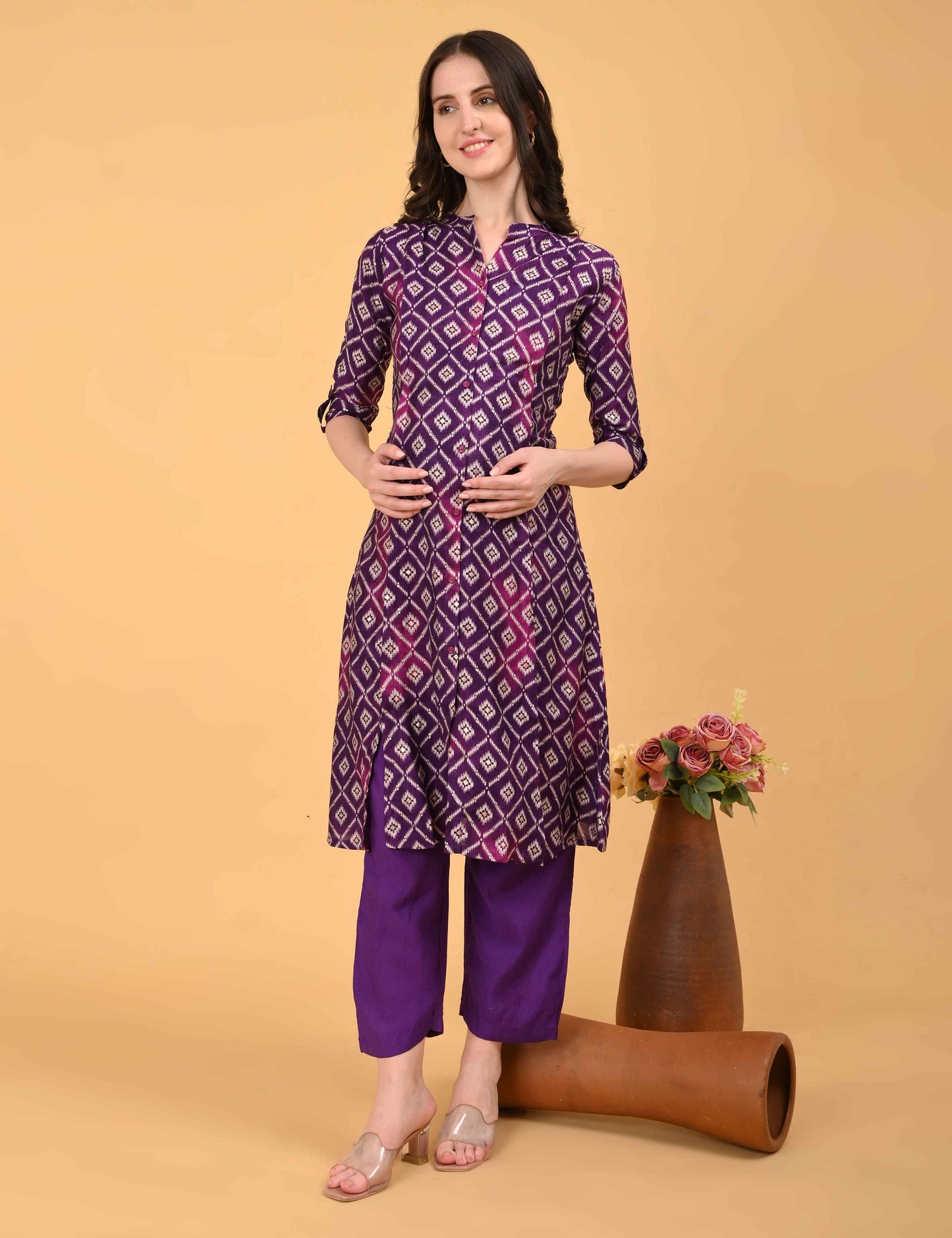 Womens Maternity Kurti Pant Set - Purple
