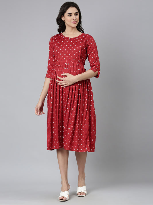 Womens Maternity 3/4th Gown - Red