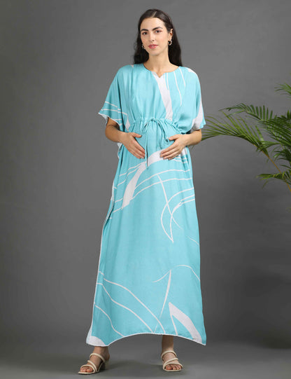 Turquoise-Colored Maternity Kaftan Long Gown