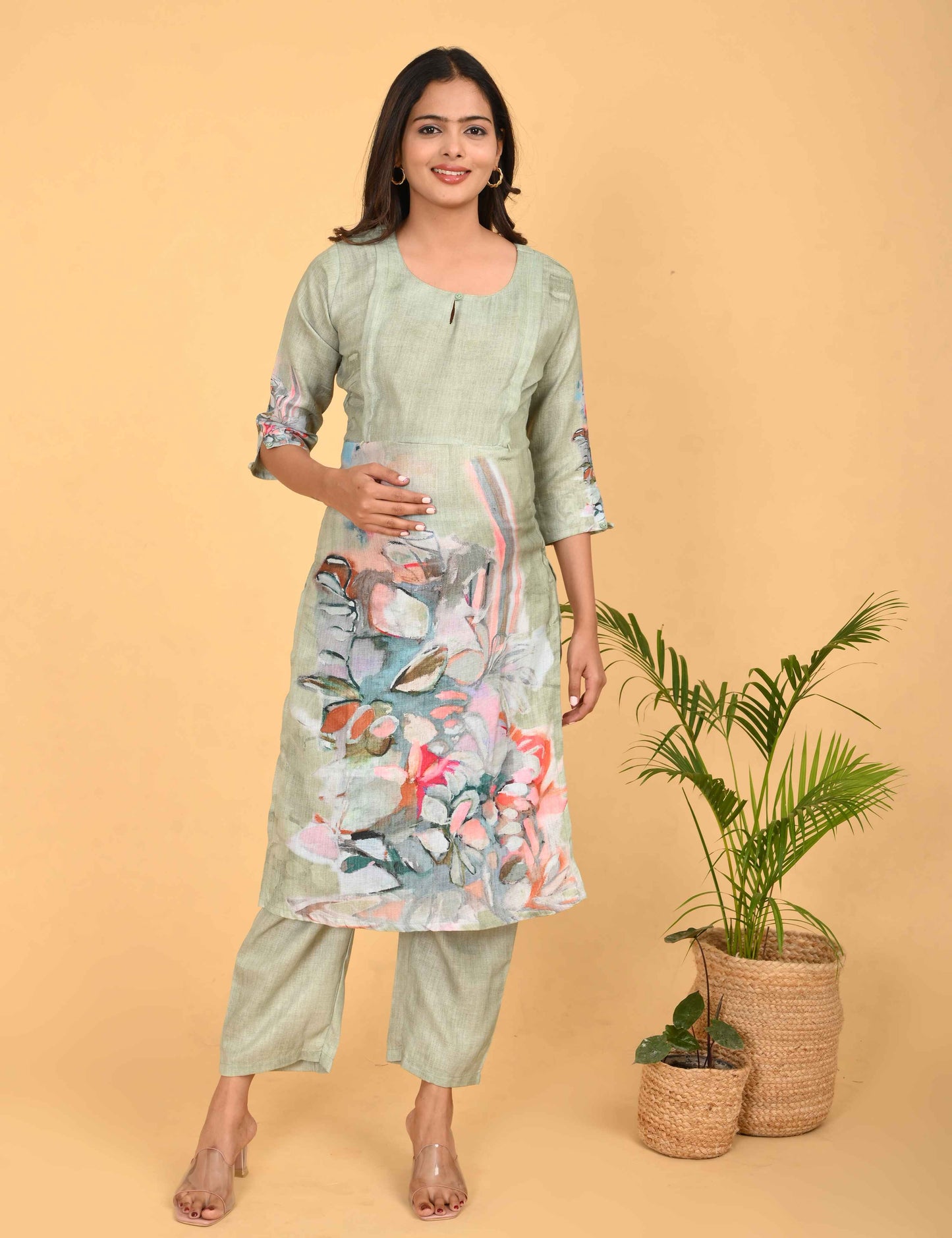 Womens Maternity Kurti Pant Set - Grey