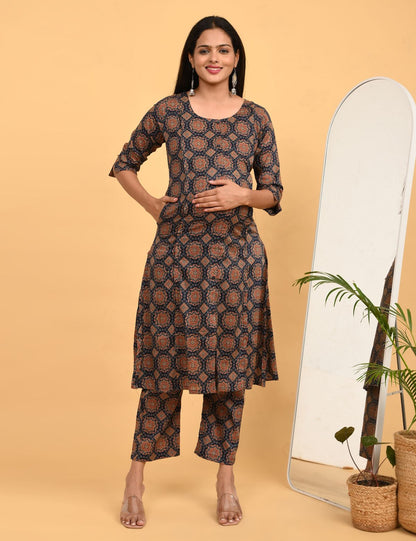Womens Maternity Kurti Pant Set - Navy Blue