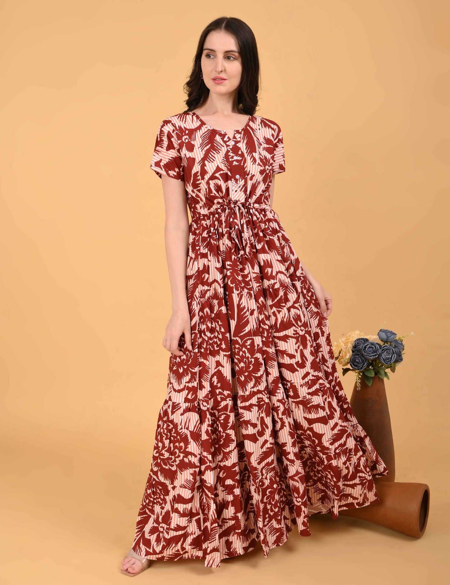 Womens Rust-Colored Premium Flare Gown