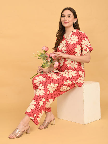 Red-Colored Printed Co-Ord Set