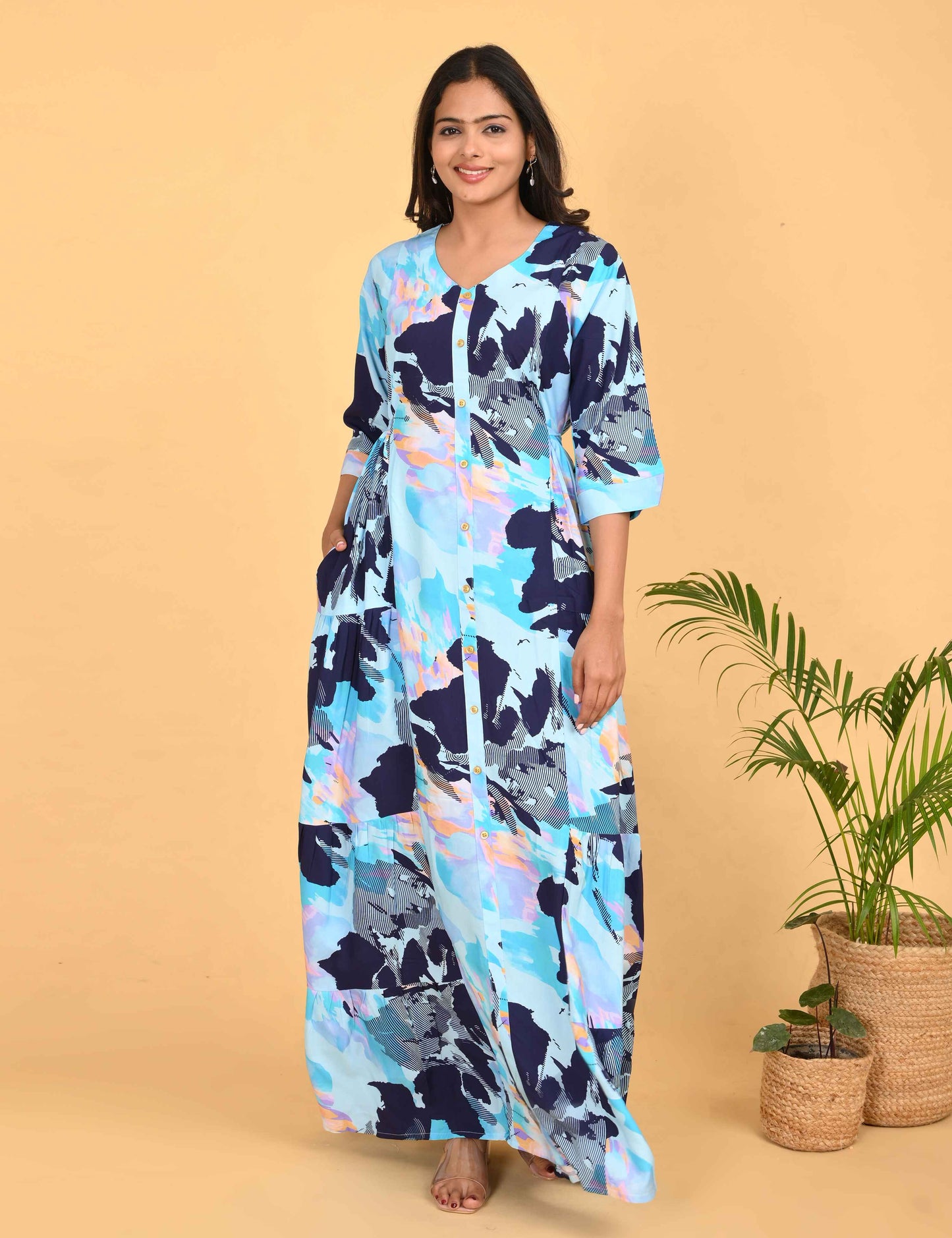 Womens L.Blue-Colored Premium Flare Gown