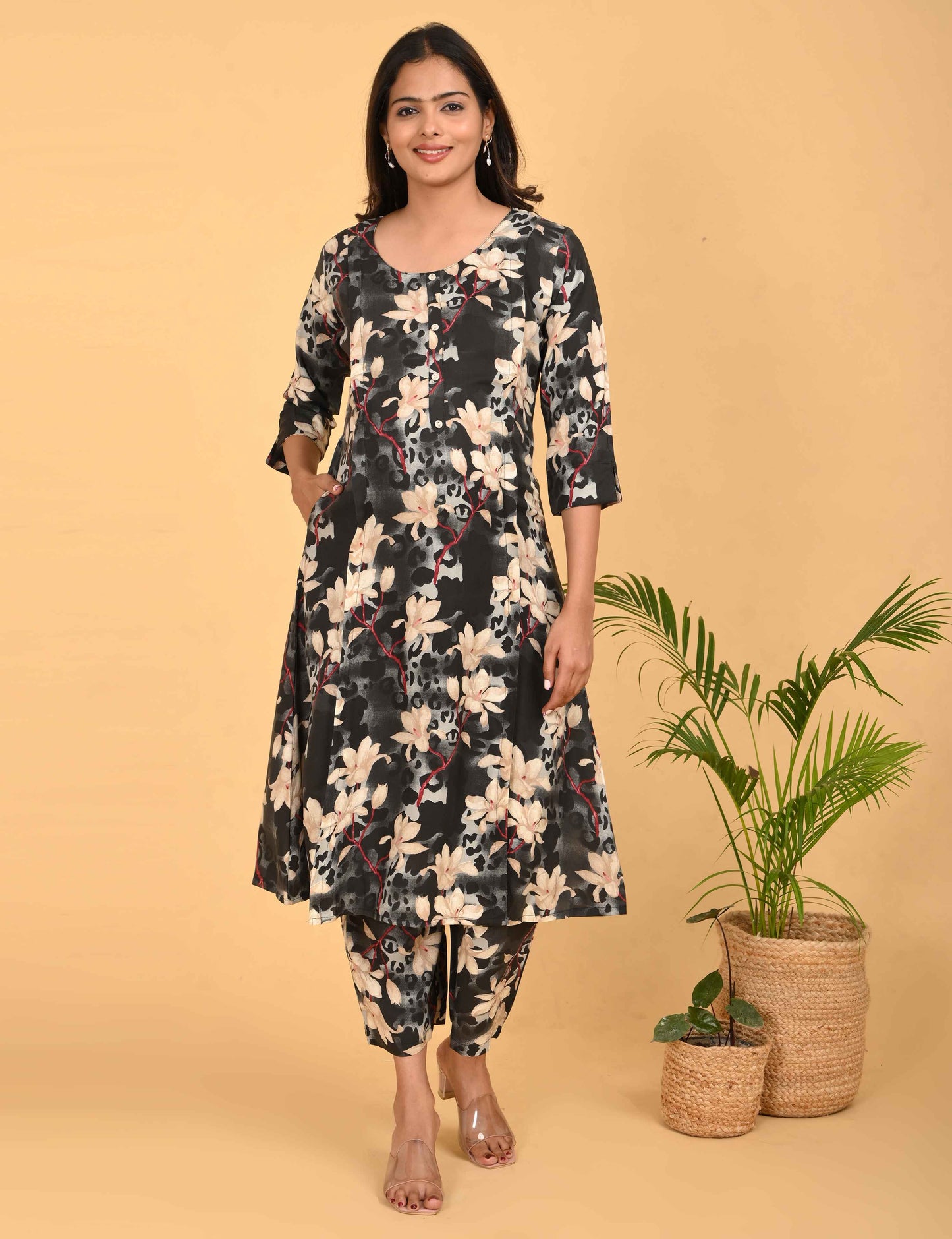 Womens Maternity Kurti Pant Set - Charcoal