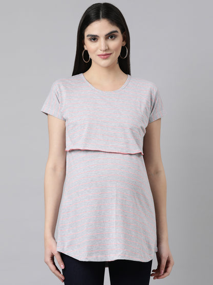 Womens Striped Maternity Tees - Grey