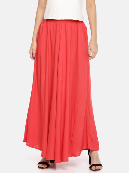 Womens Peach Solid Skirt Palazzo