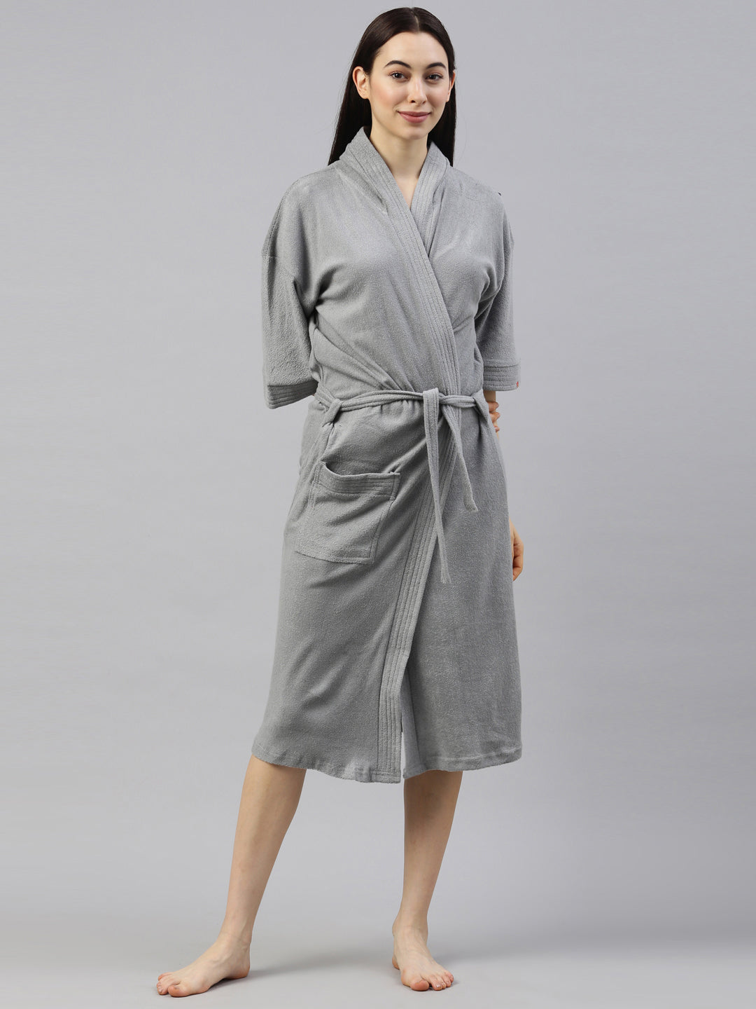 Womens Hooded Bathrobe - Grey