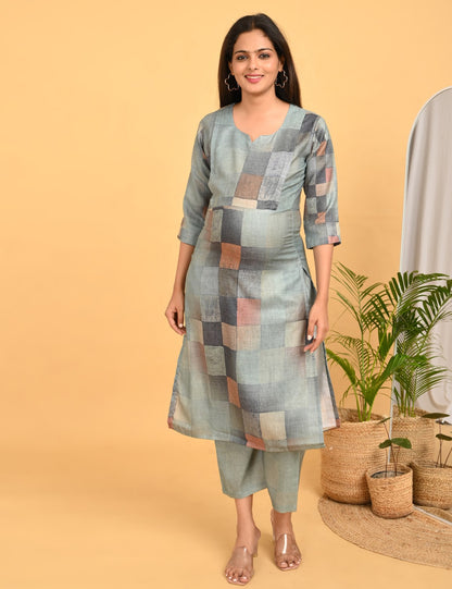 Womens Maternity Kurti Pant Set - Grey