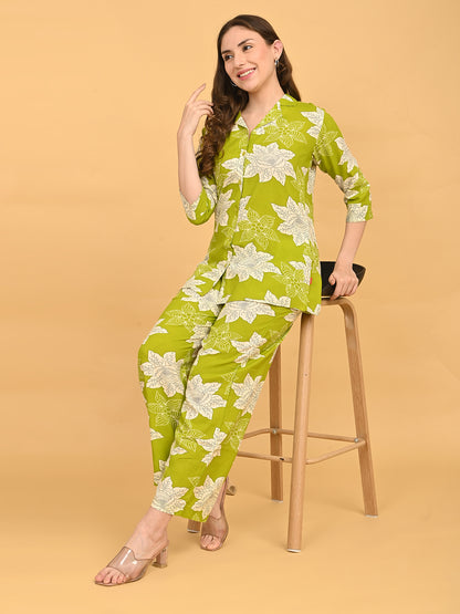 Mehandi-Colored Printed Co-Ord Set