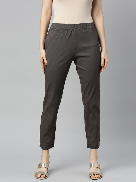 Womens Stretchable Solid Cigar Pant - Grey