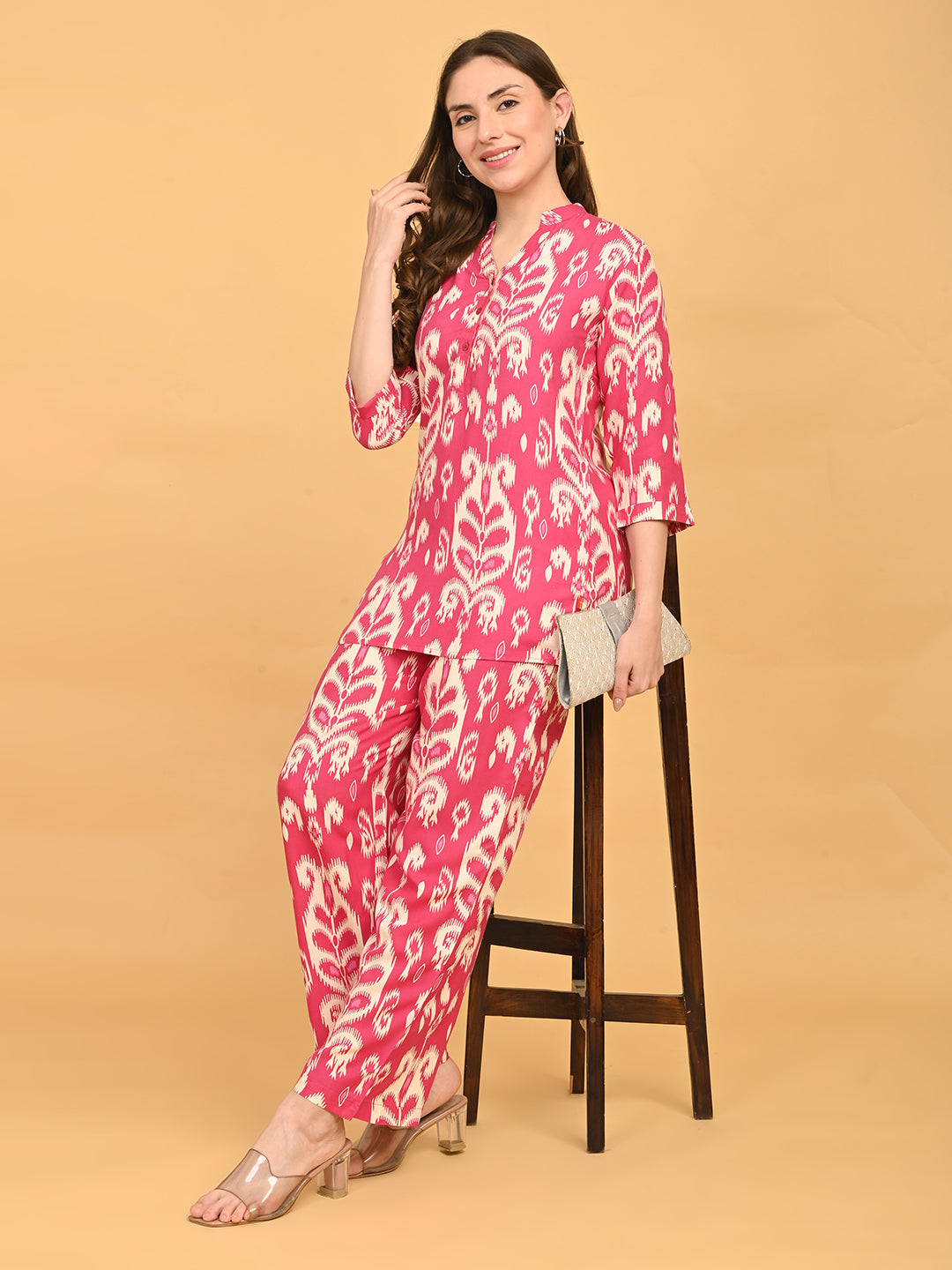 Fuchsia-Colored Printed Co-Ord Set