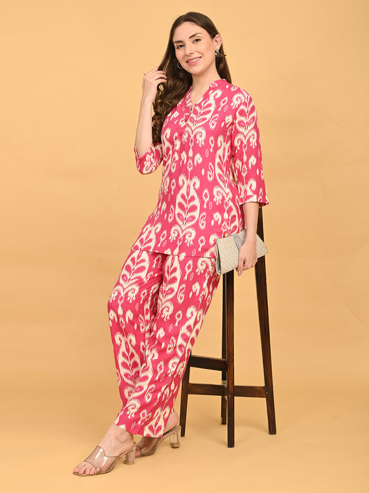 Fuchsia-Colored Printed Co-Ord Set