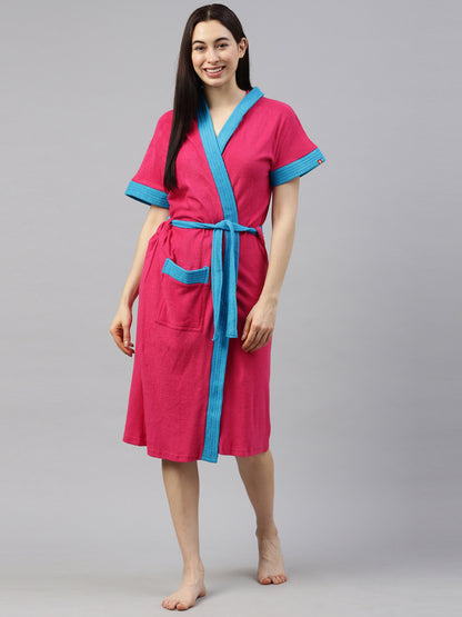 Womens Hooded Bathrobe - Fuchsia