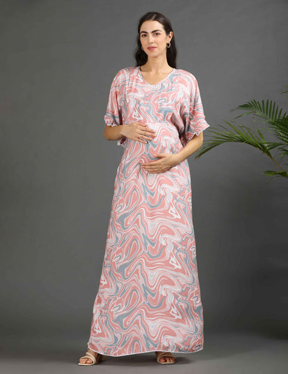 Peach-Colored Maternity Kaftan Long Gown