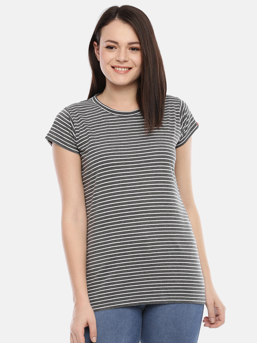 Womens Charcoal Thin Striped Tees