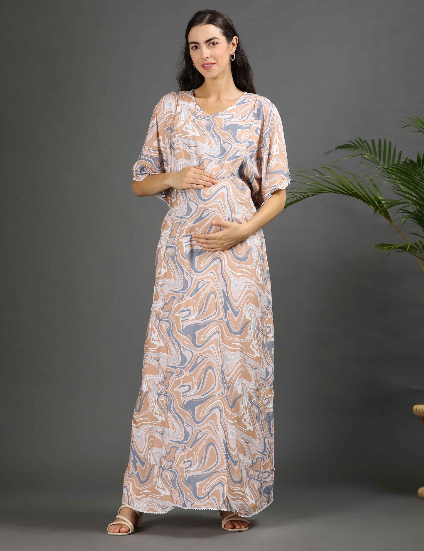 Yellow-Colored Maternity Kaftan Long Gown