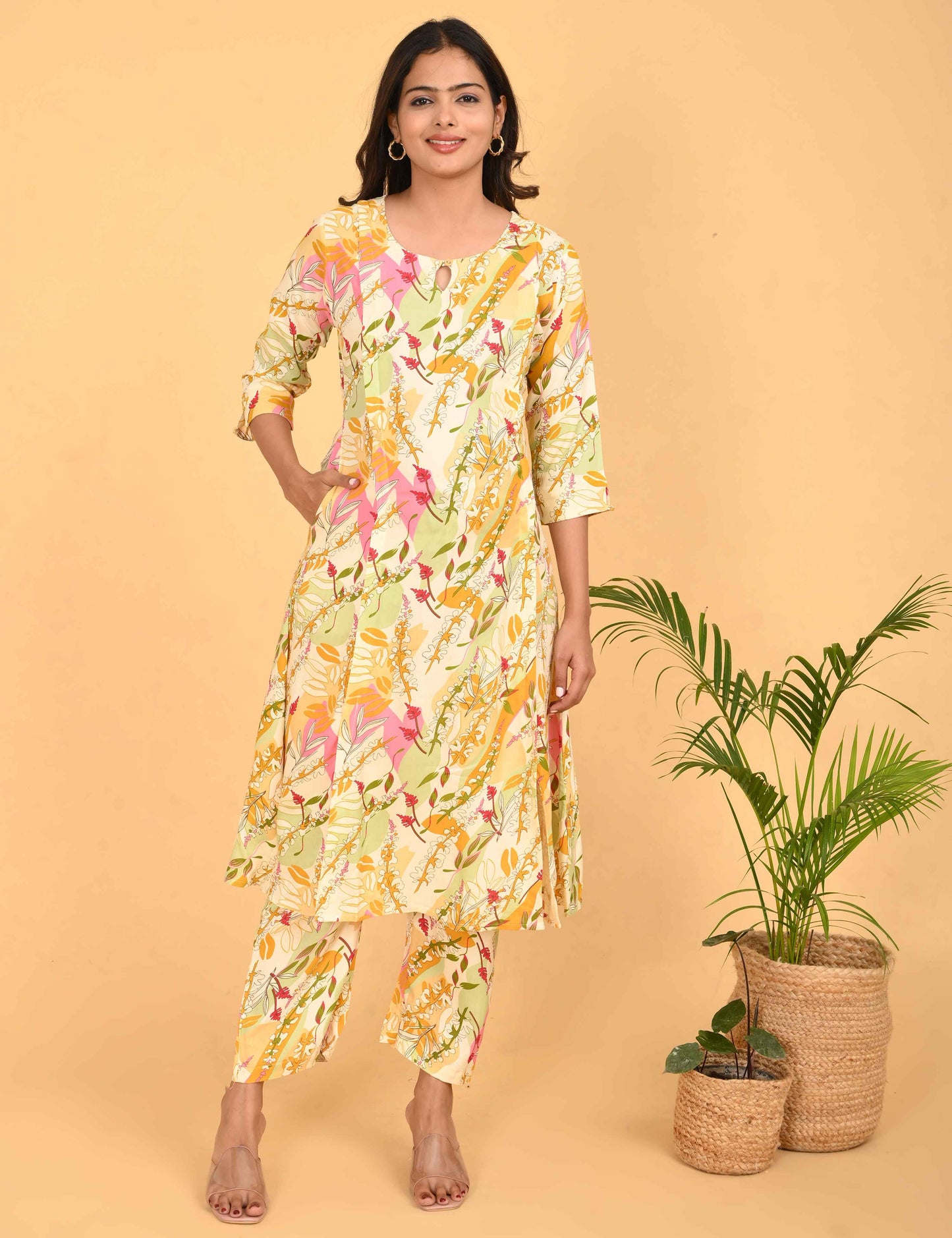 Womens Maternity Kurti Pant Set - Lemon