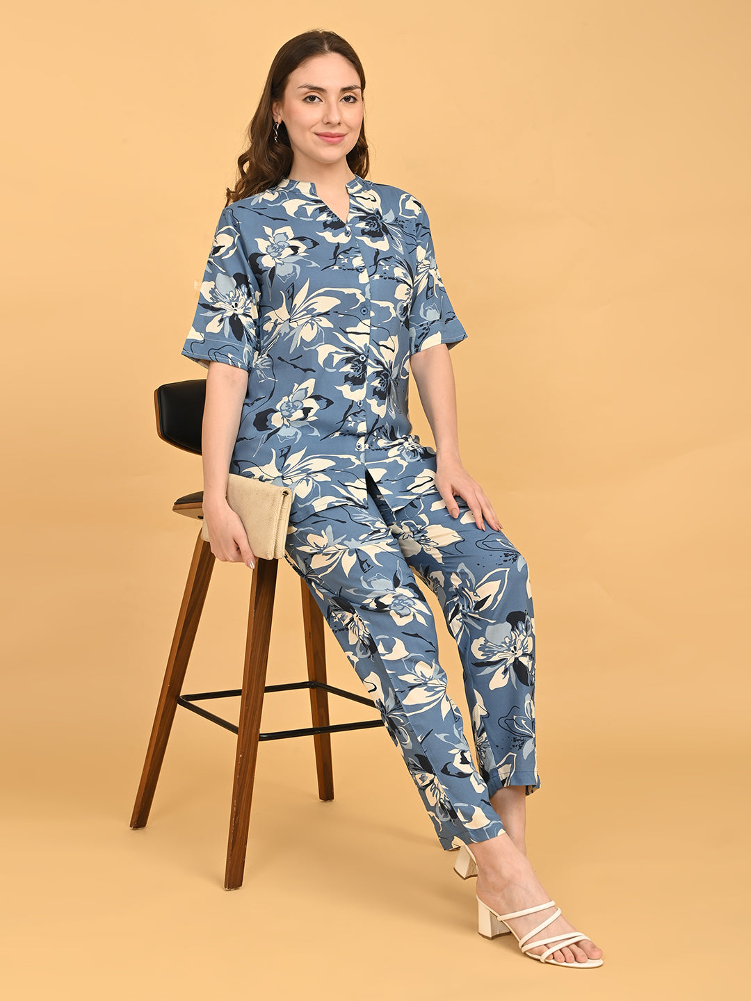 Blue-Colored Printed Co-Ord Set