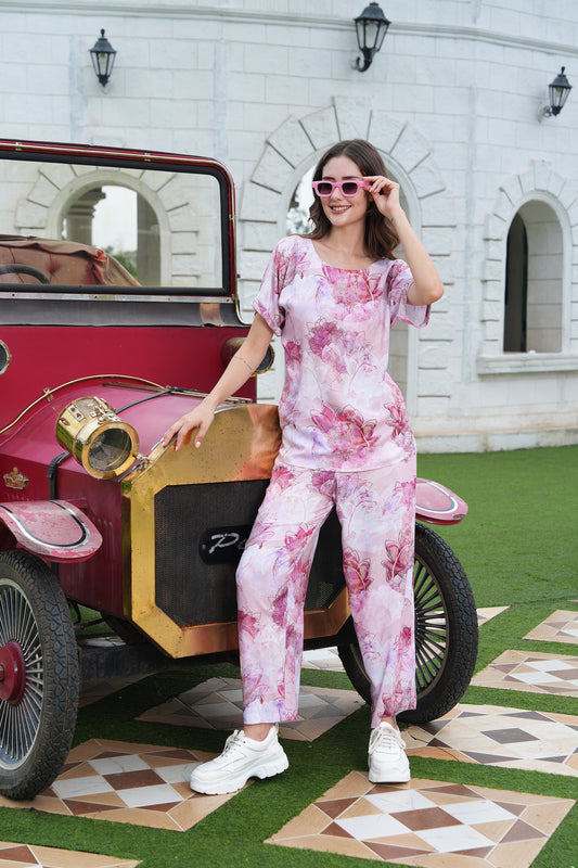 Pink-Colored Printed Co Ord Set