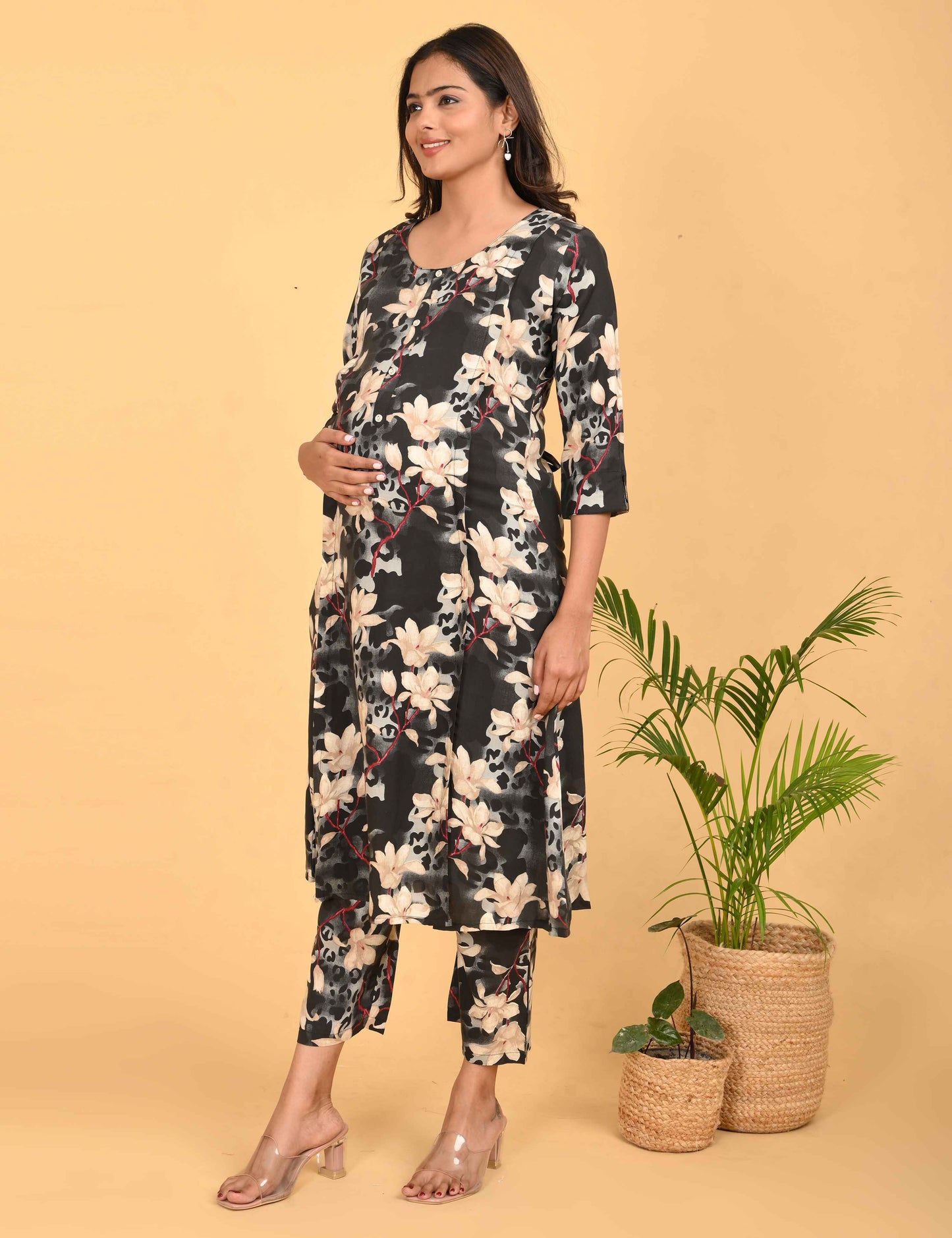 Womens Maternity Kurti Pant Set - Charcoal
