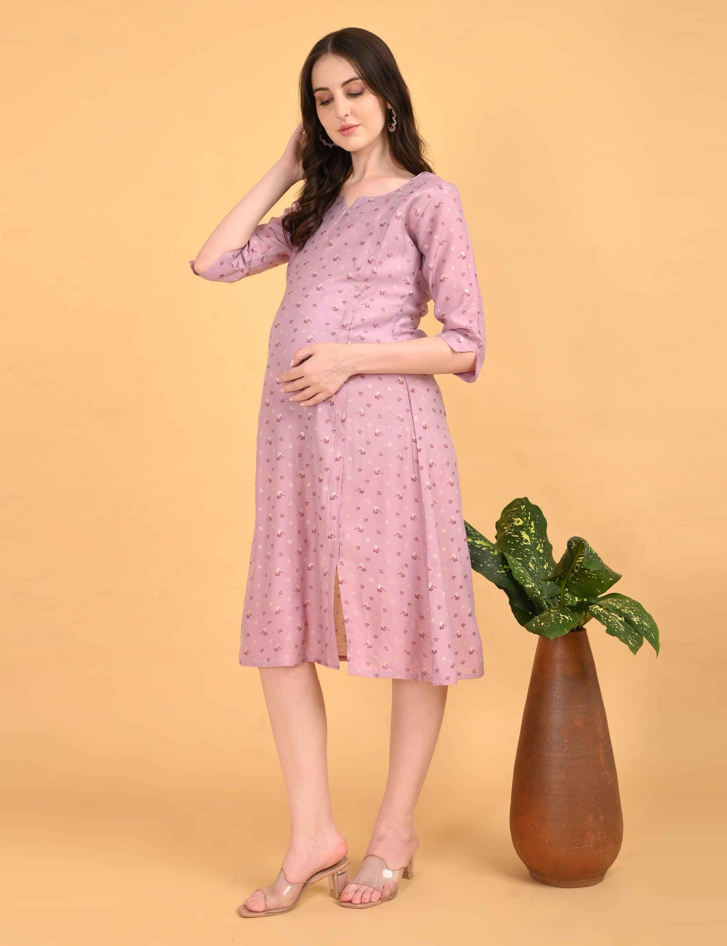 Pink-Colored Maternity 3/4th Gown