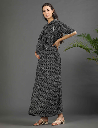 Black-Colored Maternity Long Gown