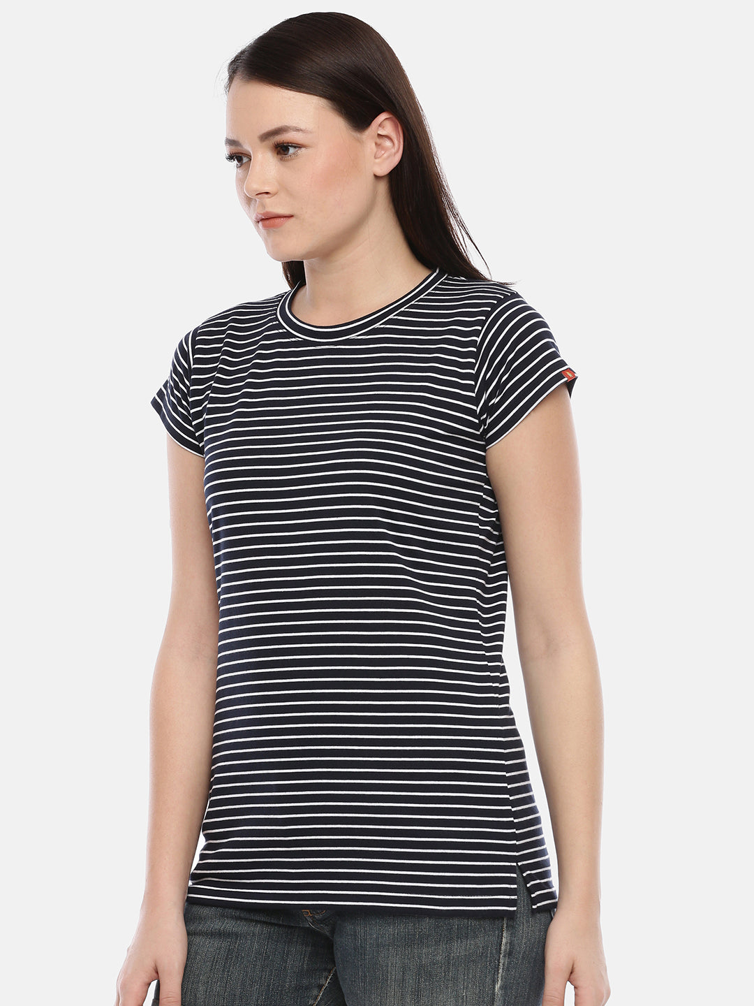 Womens Navy Blue Thin Striped Tees