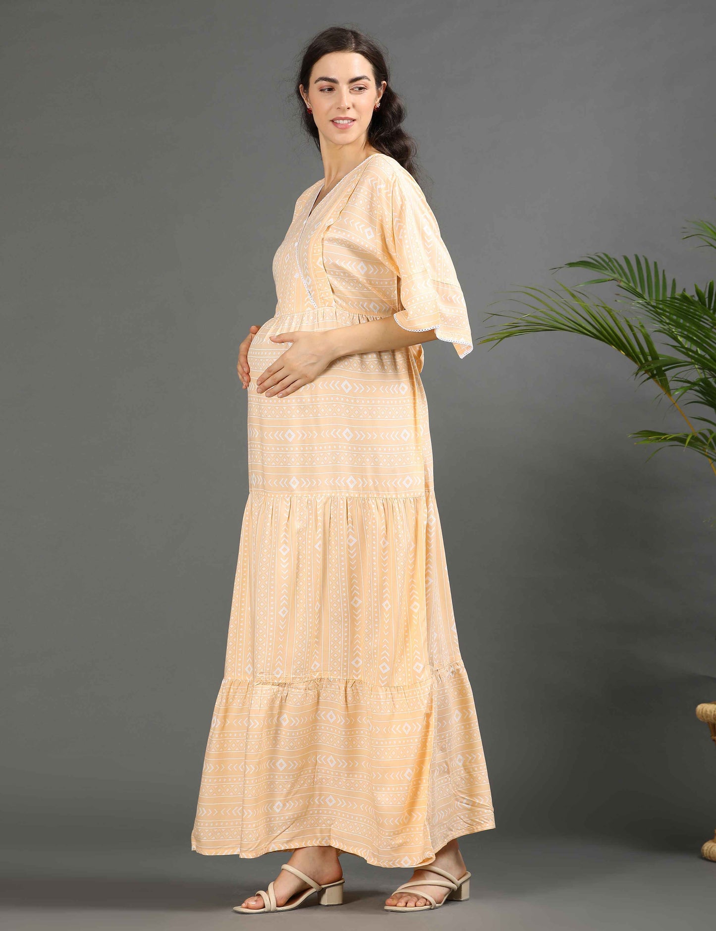 Peach-Colored Maternity Long Gown