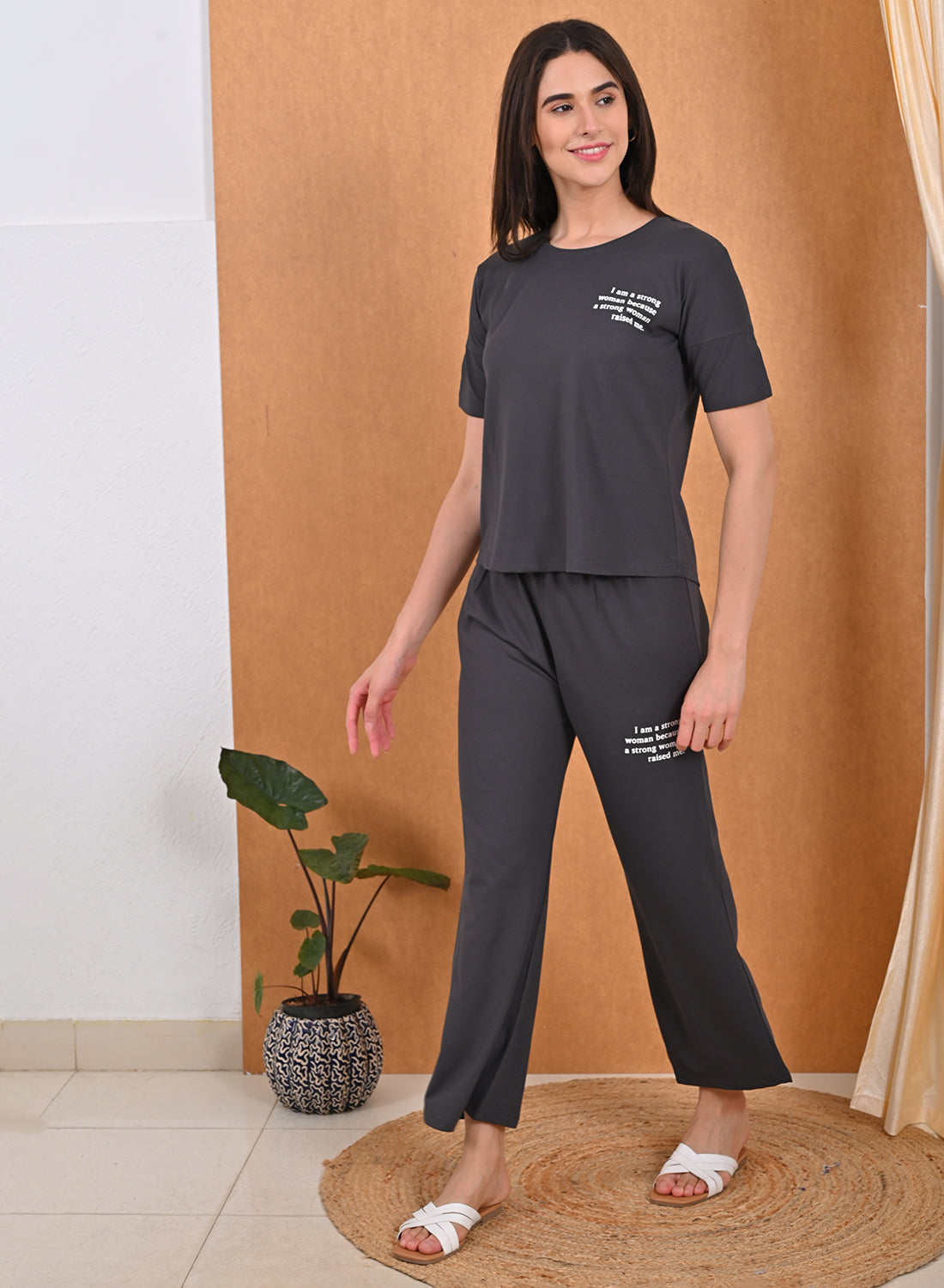 Womens Printed Travel Wear - Charcoal