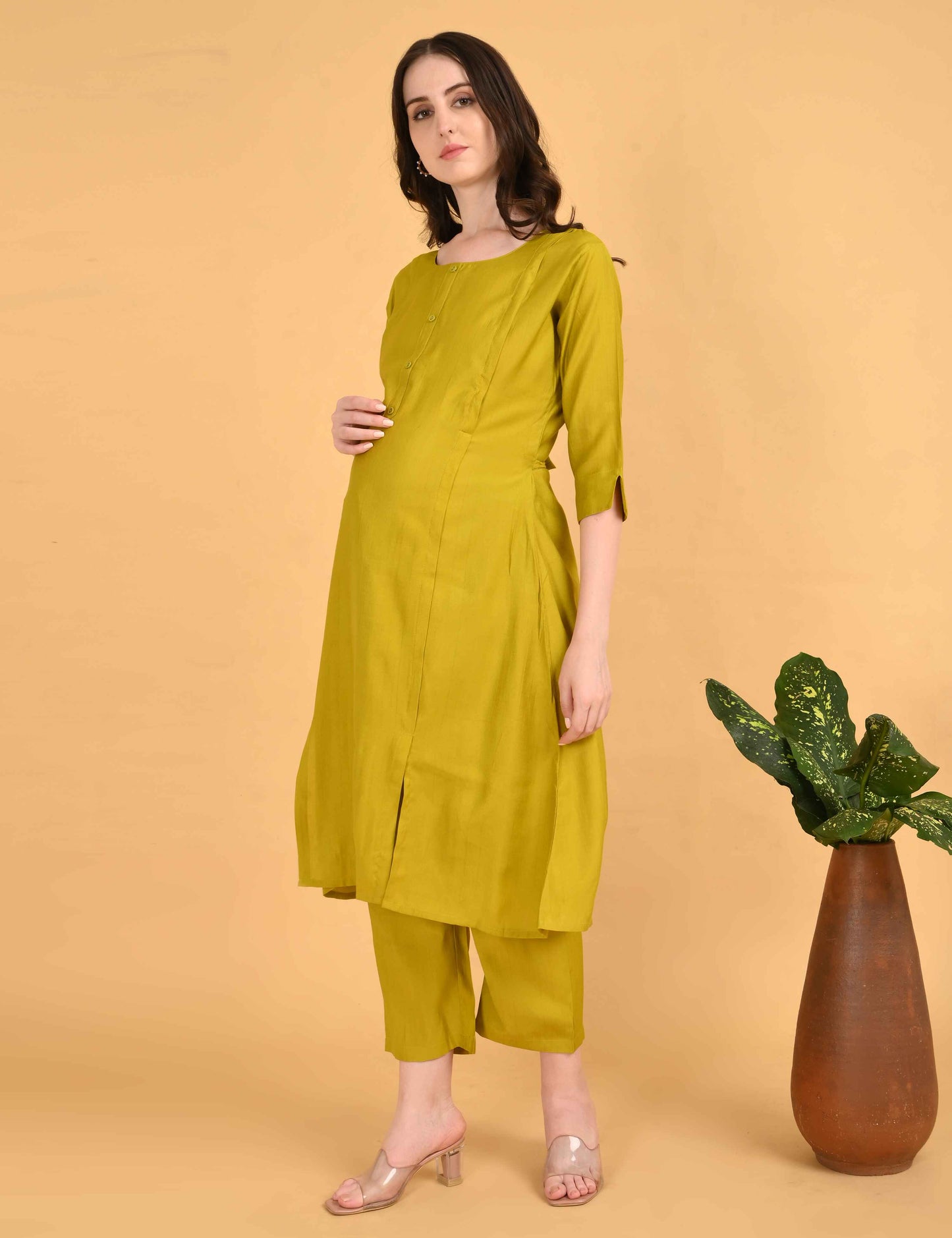 Womens Maternity Kurti Pant Set - Mehndi