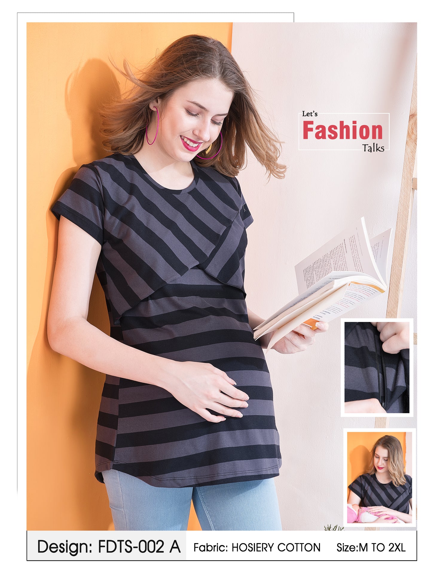 Womens Striped Maternity Tees - Grey