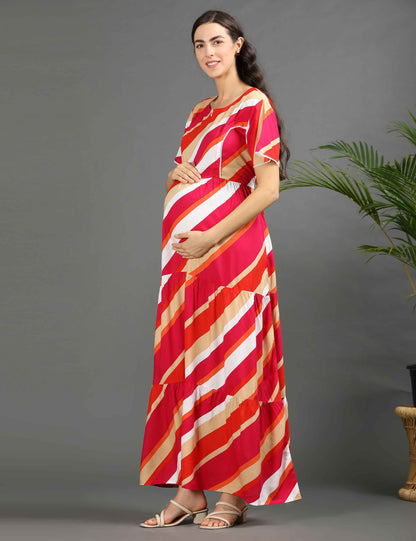 Multi-Colored Maternity Long Gown