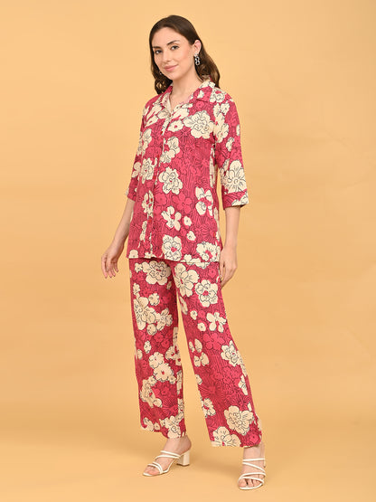 Fuchsia-Colored Printed Co-Ord Set