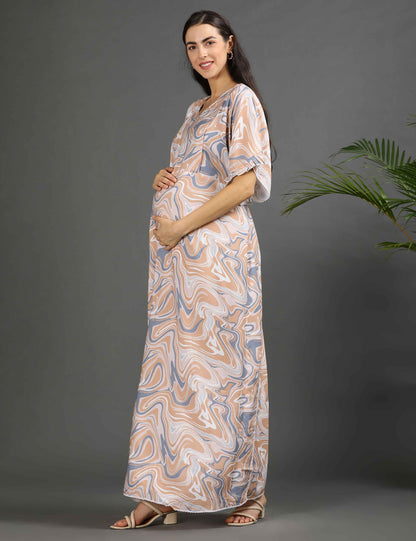 Yellow-Colored Maternity Kaftan Long Gown