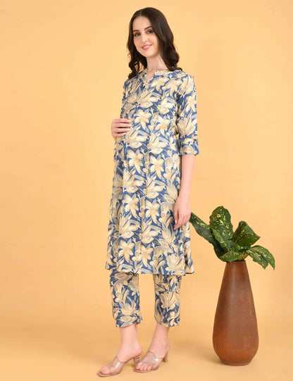 Womens Maternity Kurti Pant Set - Blue