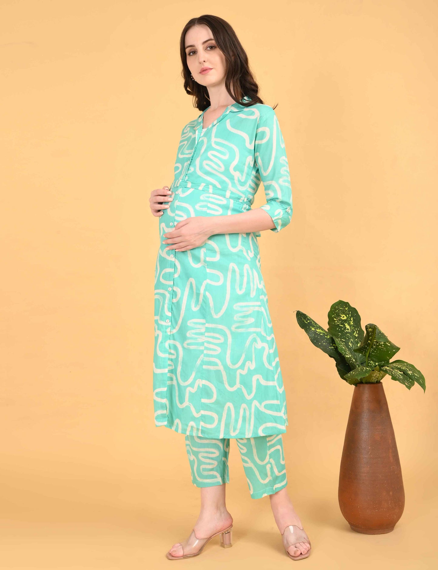 Womens Maternity Kurti Pant Set - L Green