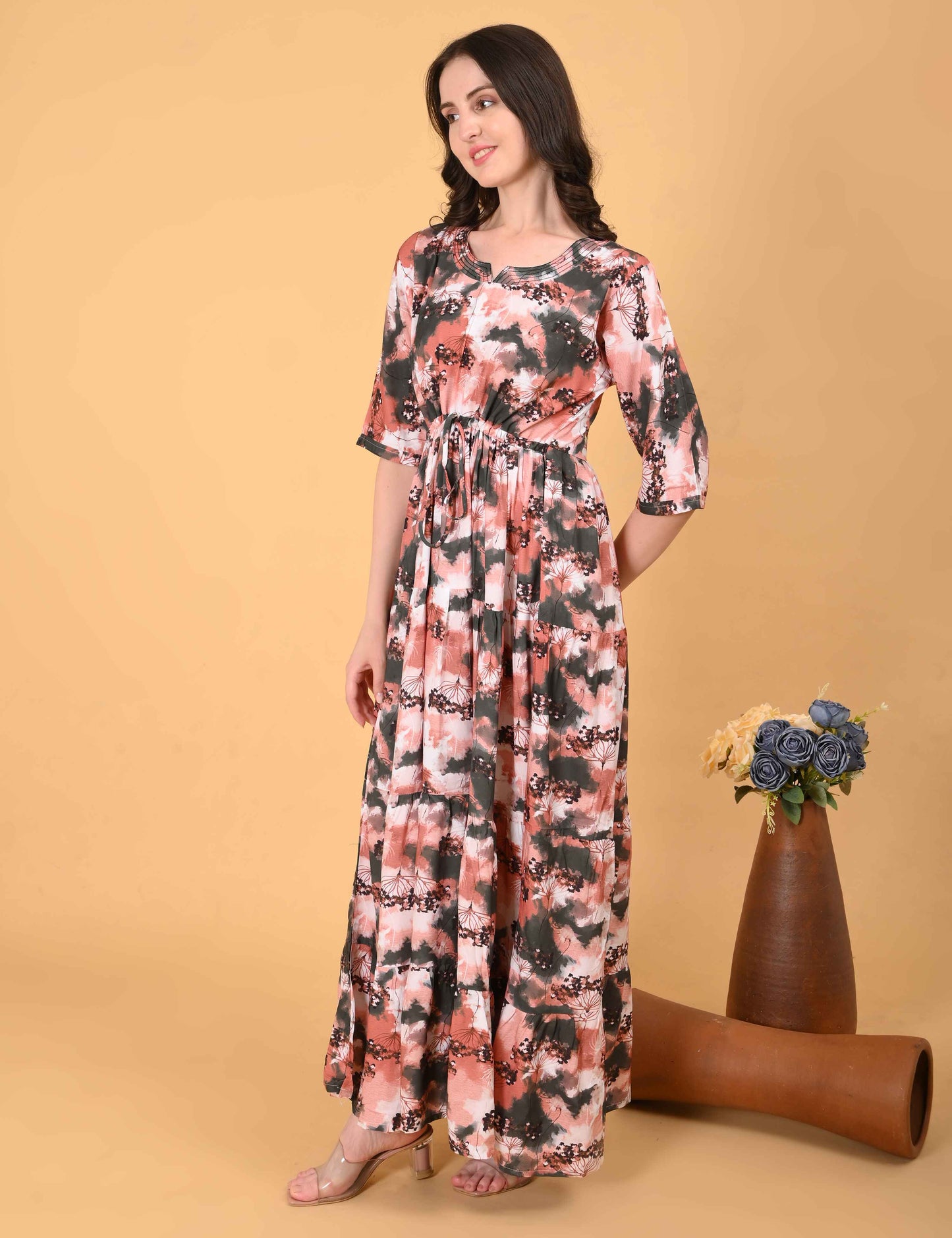 Womens Peach-Colored Premium Flare Gown