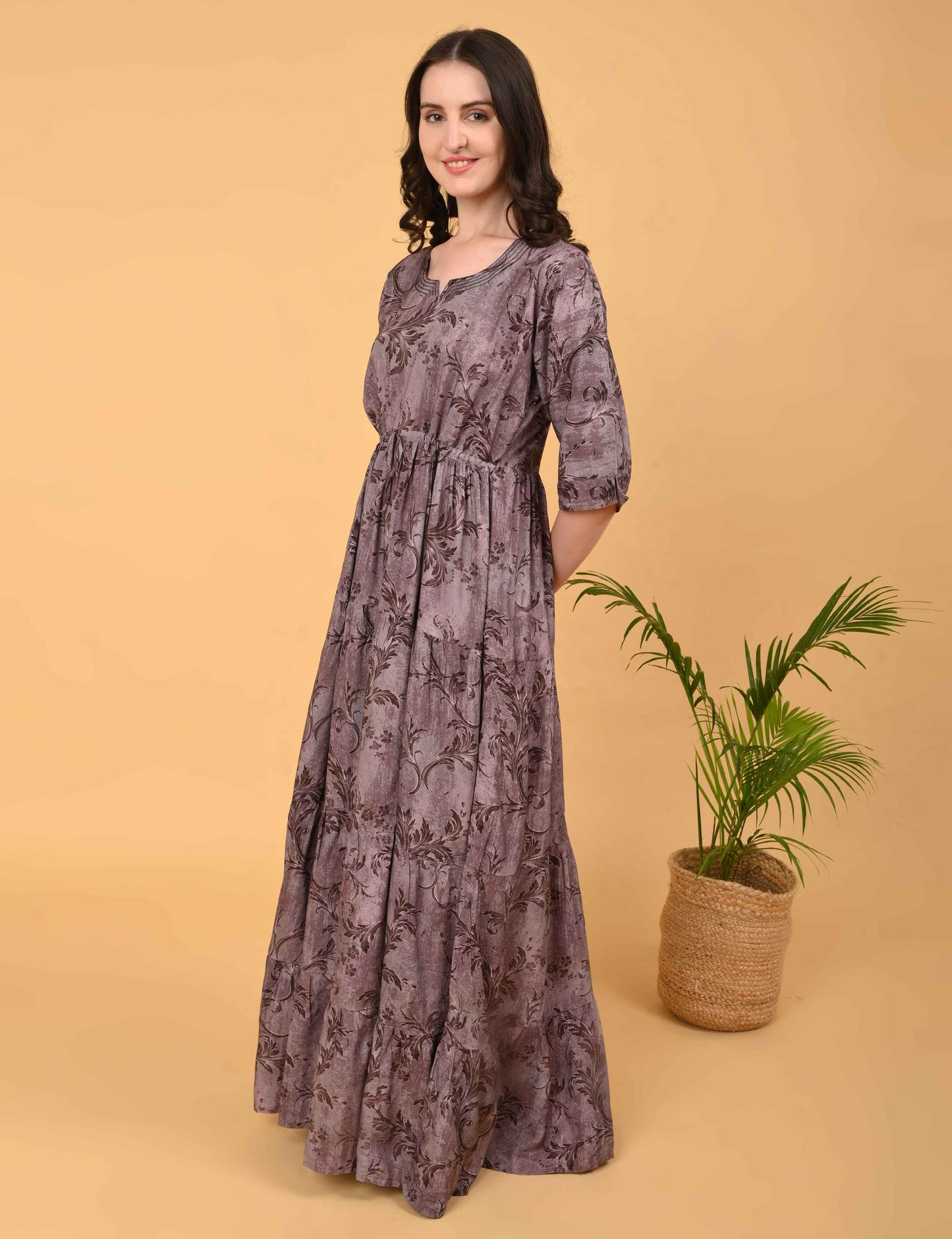 Womens Coffee-Colored Premium Flare Gown
