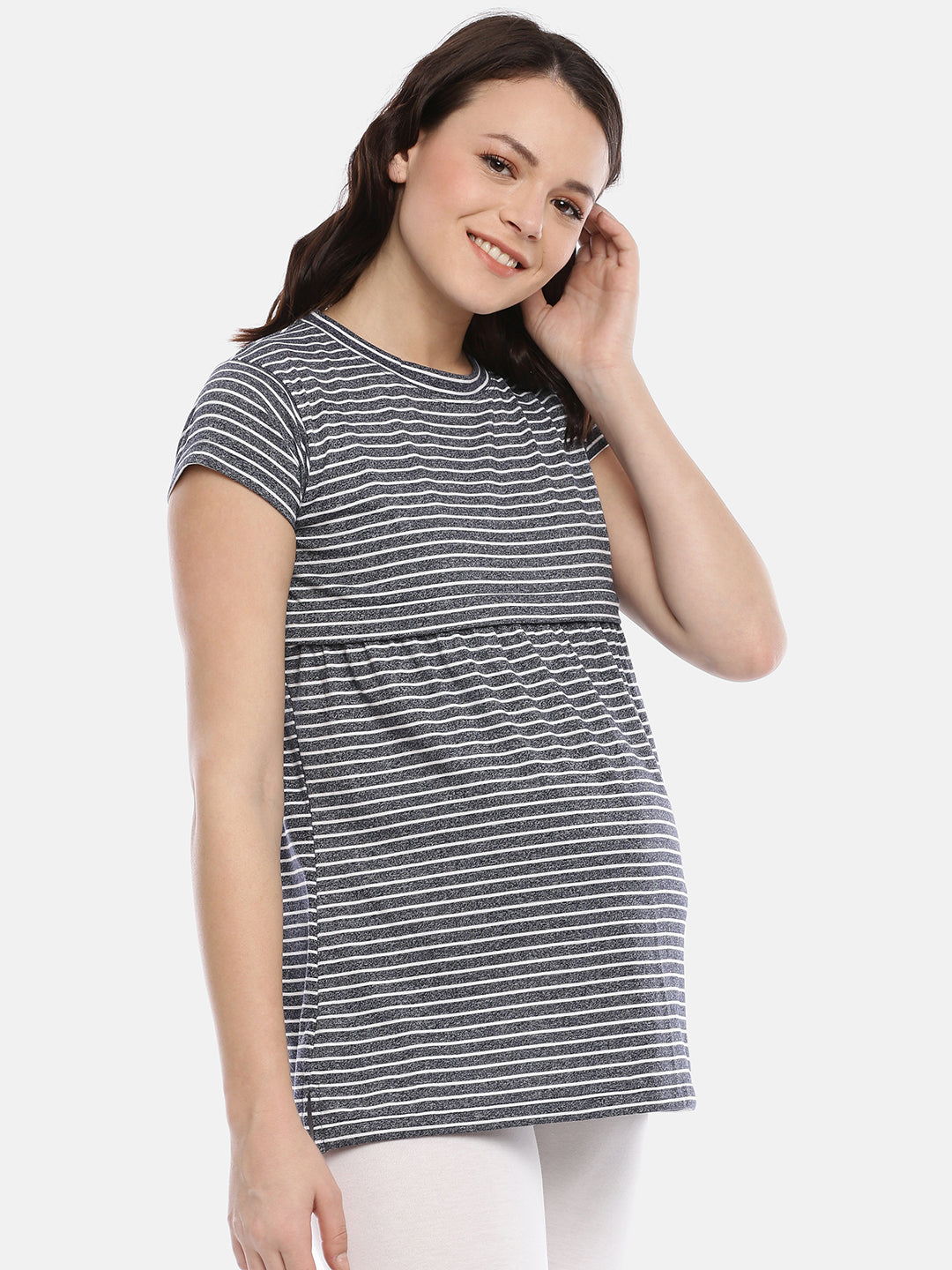 Womens Striped Maternity Tees - Navy Blue