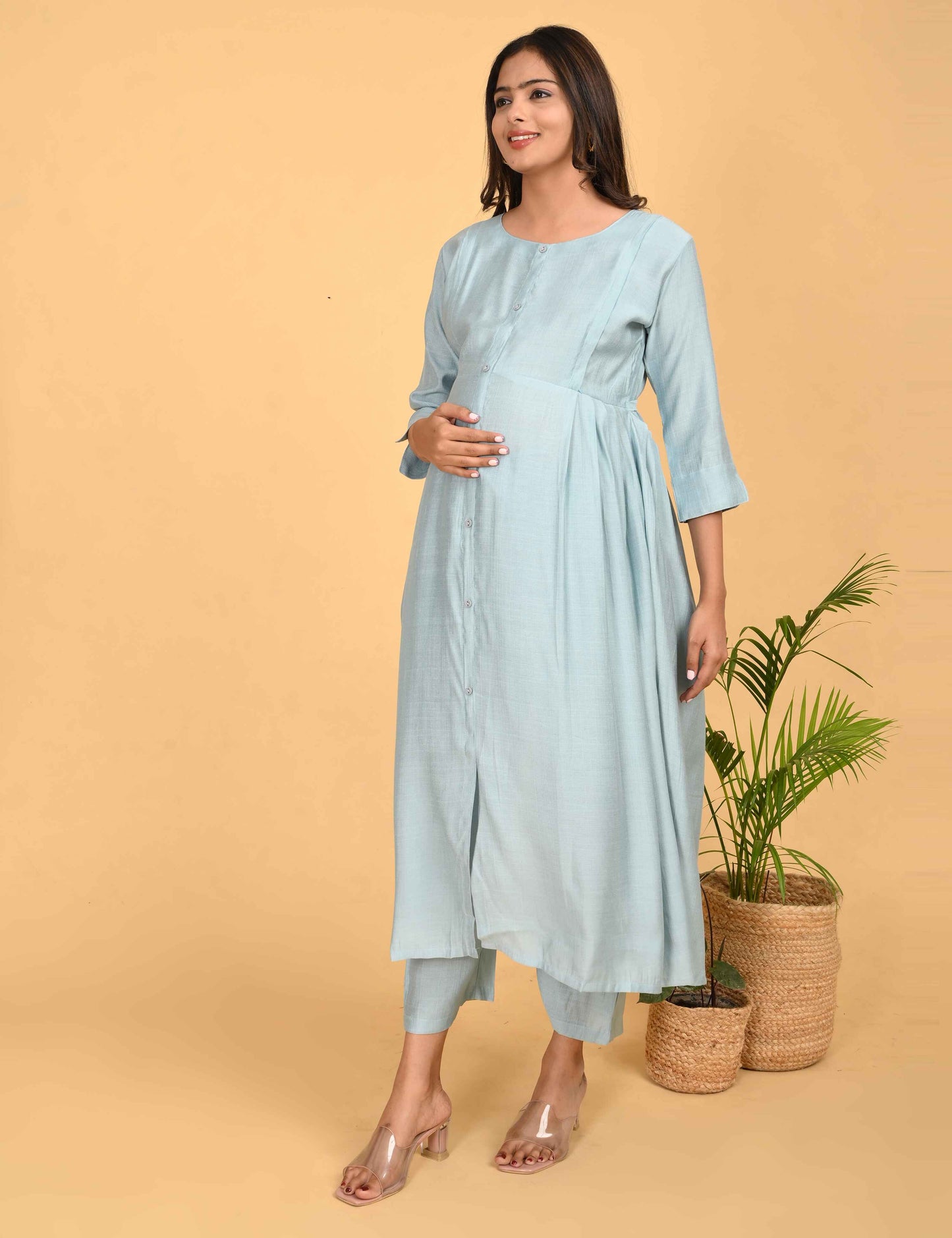 Womens Maternity Kurti Pant Set - Grey