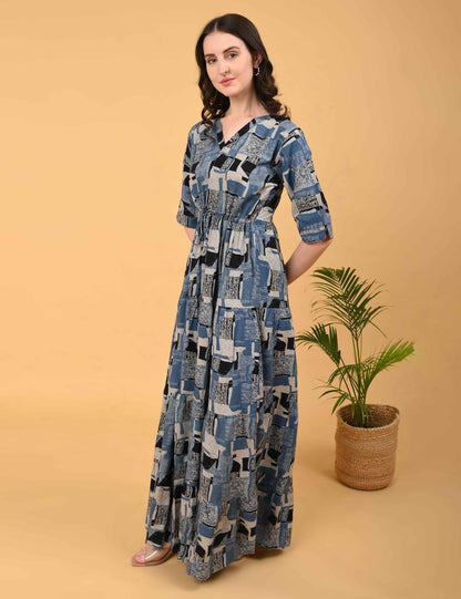 Womens Blue-Colored Premium Flare Gown