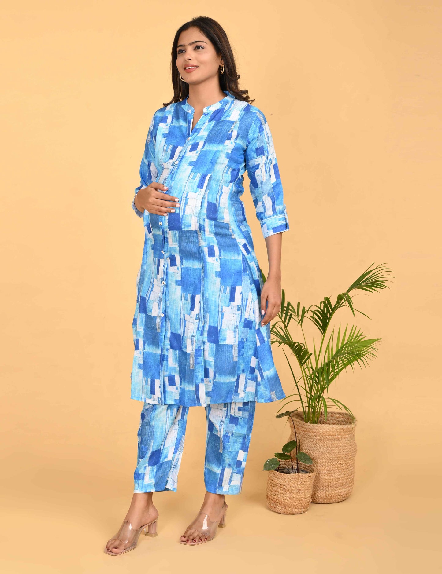 Womens Maternity Kurti Pant Set - Blue