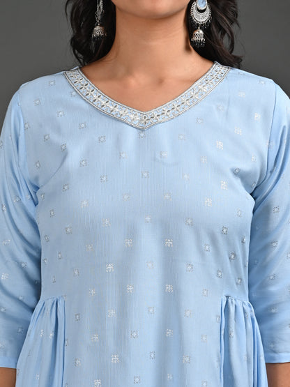 Womens Skyblue-Colored A-Line Kurta