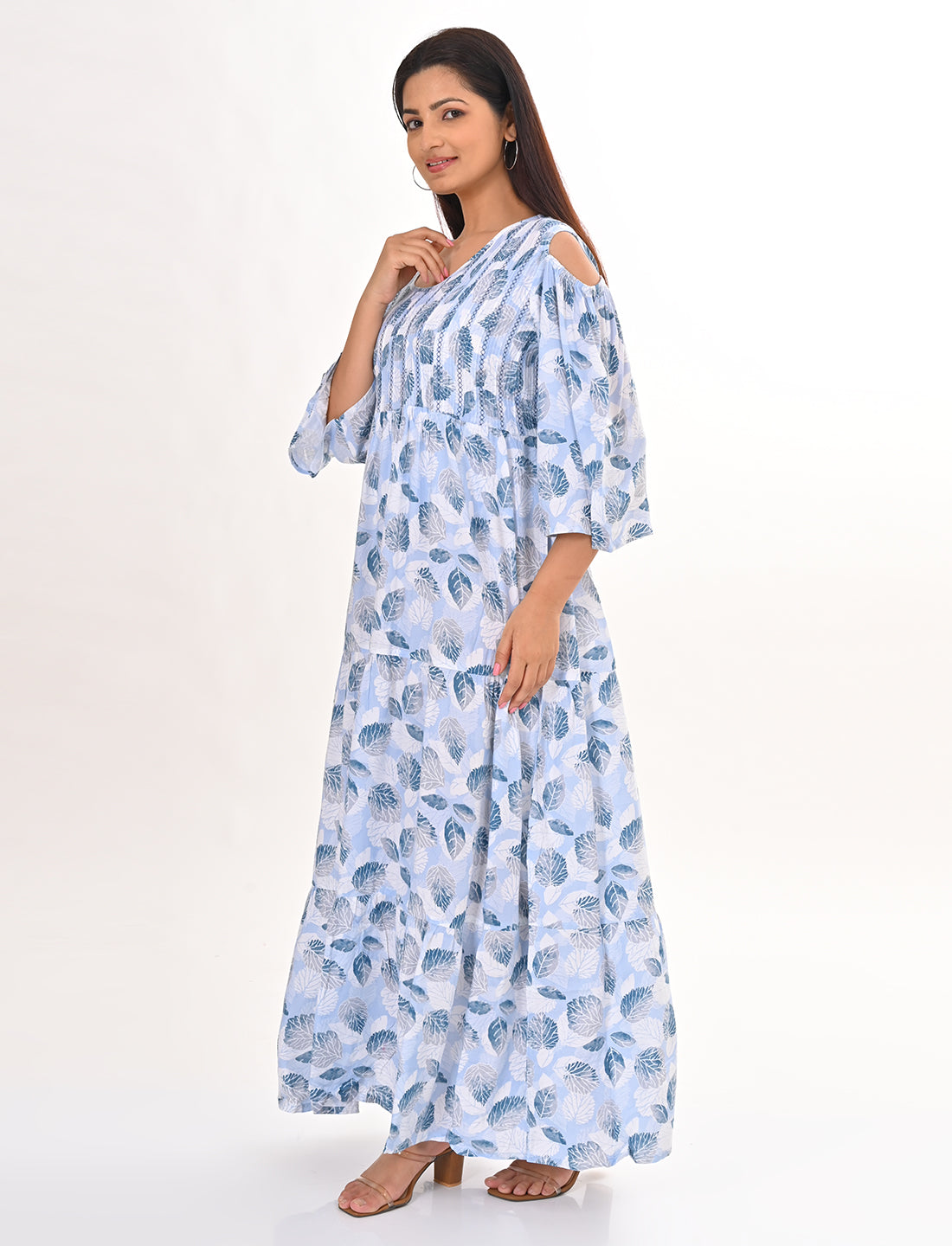 Womens Blue-Colored Flare Gown