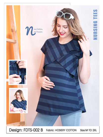 Womens Striped Maternity Tees - Blue