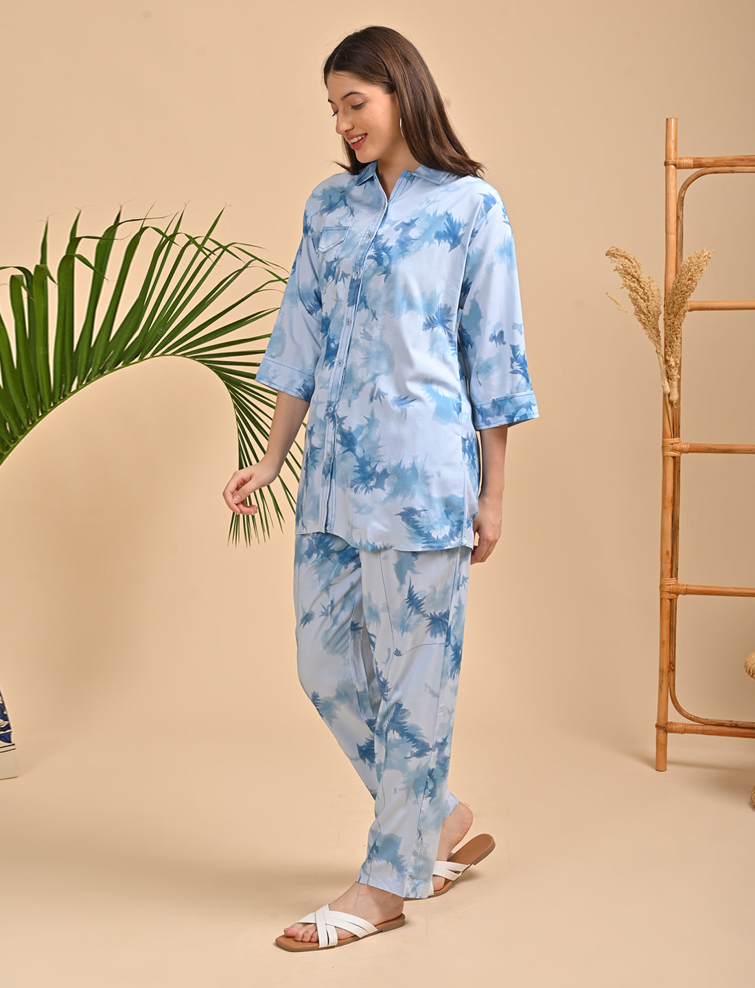 Womens Printed Co Ord Set - Blue